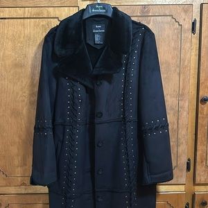 Faux Suede Coat with Faux Fur Lining